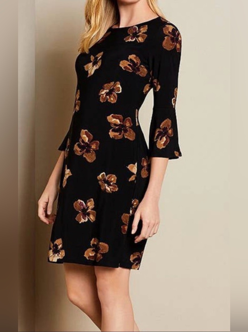 Tommy Hilfiger Black Mini Dress with Brown Floral Print